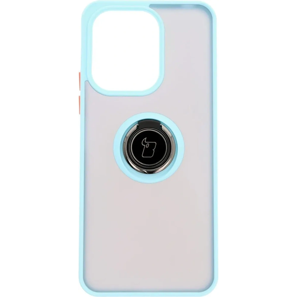 Etui z uchwytem na palec Bizon Case Hybrid Ring do Xiaomi Redmi 13 4G przydymione z jasnoniebieską ramką