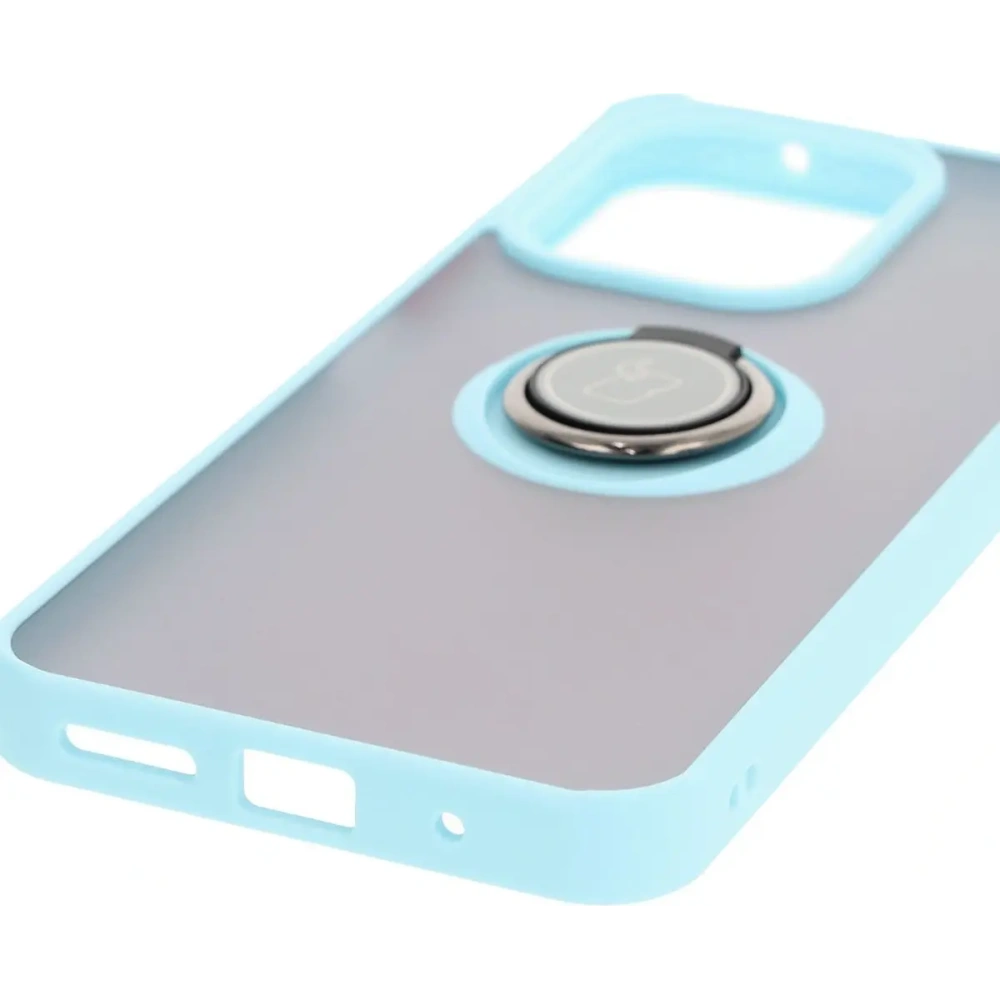 Etui z uchwytem na palec Bizon Case Hybrid Ring do Xiaomi Redmi 13 4G przydymione z jasnoniebieską ramką