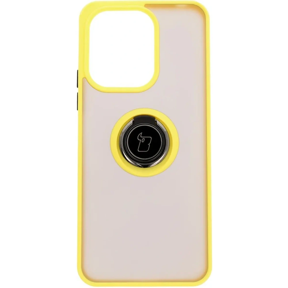 Etui z uchwytem na palec Bizon Case Hybrid Ring do Xiaomi Redmi 13 4G przydymione z żółtą ramką