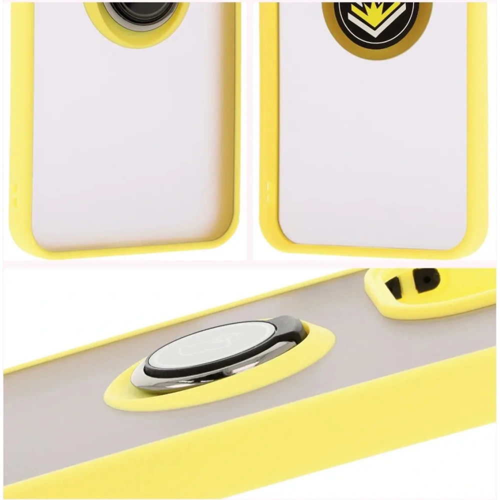 Etui z uchwytem na palec Bizon Case Hybrid Ring do Xiaomi Redmi 13 4G przydymione z żółtą ramką