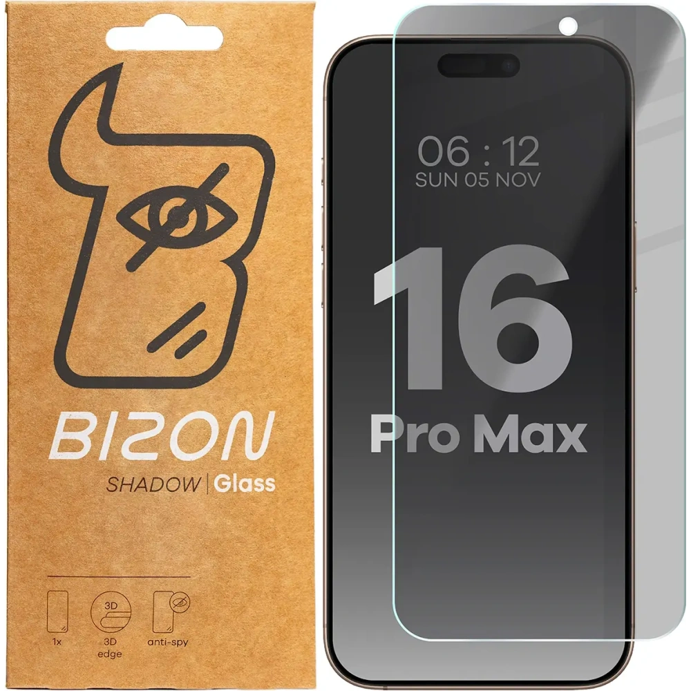 Prywatyzujące szkło hartowane Bizon Glass Clear Shadow do Apple iPhone 16 Pro Max przyciemniane