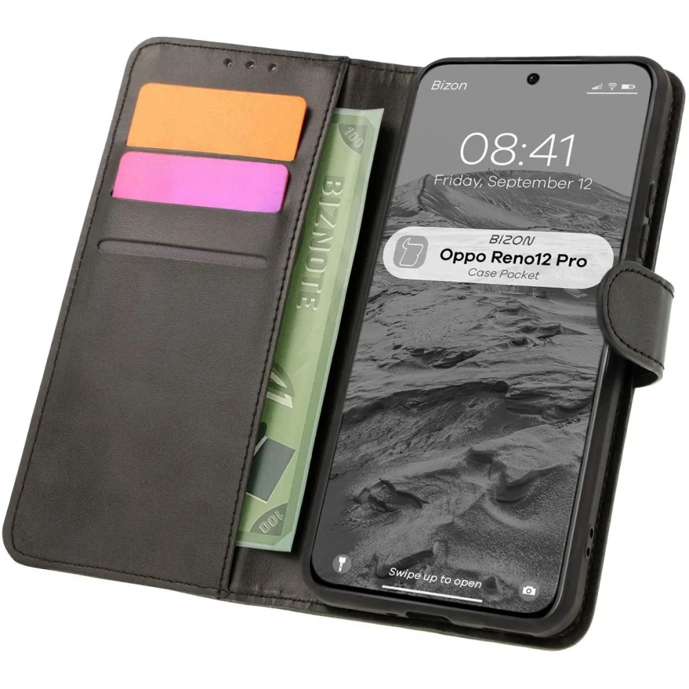 Etui z klapką Bizon Case Pocket do Oppo Reno 12 Pro czarne