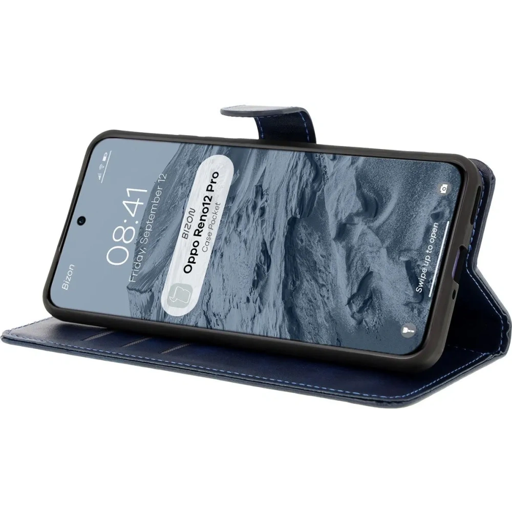 Etui z klapką Bizon Case Pocket do Oppo Reno 12 Pro granatowe