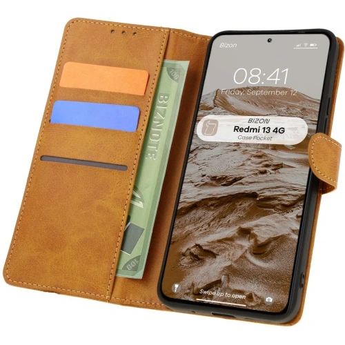 Kup Etui z klapką Bizon Case Pocket do Xiaomi Redmi 13 4G brązowe - BIZ6976 - {ean13} - Sklep Home Screen