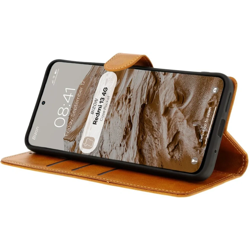 Etui z klapką Bizon Case Pocket do Xiaomi Redmi 13 4G brązowe