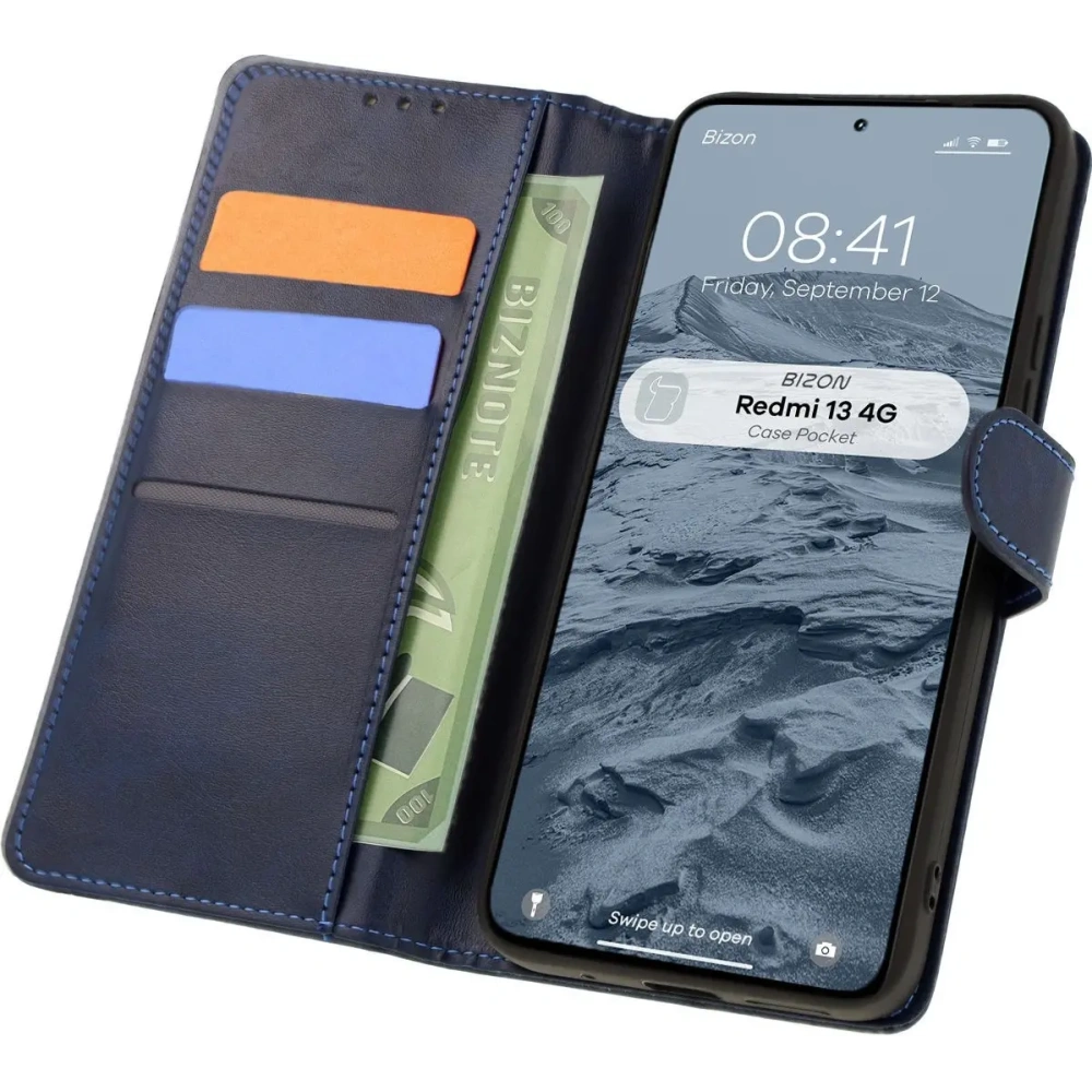 Etui z klapką Bizon Case Pocket do Xiaomi Redmi 13 4G granatowe
