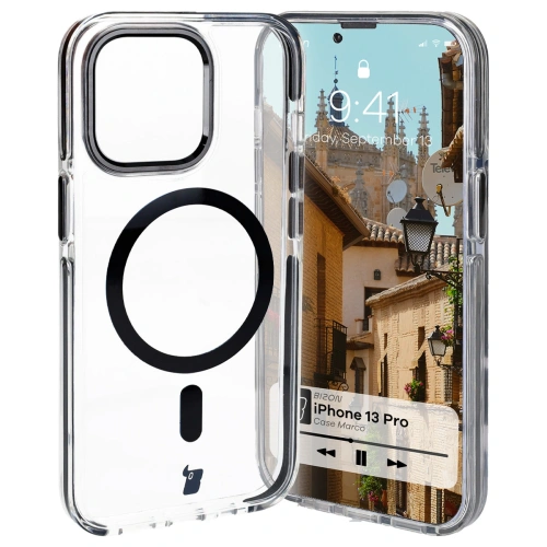 Kup Etui z pierścieniem magnetickým Bizon Case Marco do Apple iPhone 13 Pro průhledné s černým rámečkem - BIZ6979 - {ean13} - Sklep Home Screen