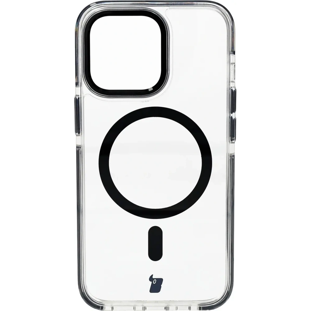 Etui z pierścieniem magnetycznym Bizon Case Marco do Apple iPhone 13 Pro przezroczyste z czarną ramką