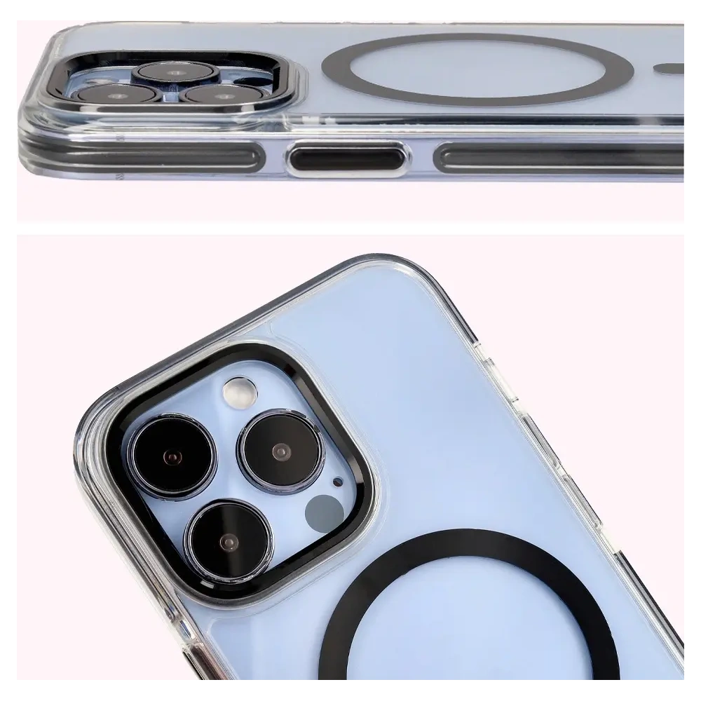 Etui z pierścieniem magnetycznym Bizon Case Marco do Apple iPhone 13 Pro przezroczyste z czarną ramką