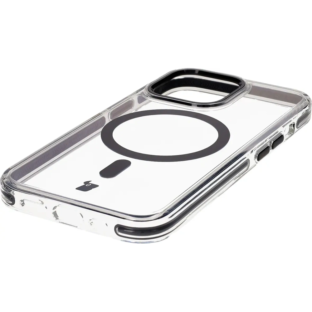 Etui z pierścieniem magnetycznym Bizon Case Marco do Apple iPhone 13 Pro przezroczyste z czarną ramką