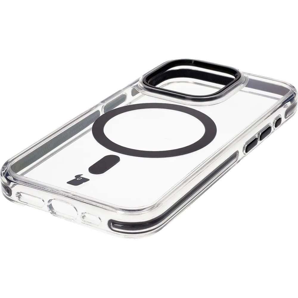 Etui z pierścieniem magnetycznym Bizon Case Marco do Apple iPhone 15 Pro przezroczyste z czarną ramką