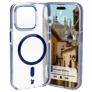 Kup Etui z pierścieniem magnetycznym Bizon Case Marco do Apple iPhone 15 Pro przezroczyste z niebieską ramką - BIZ6981 - {ean13} - Sklep Home Screen