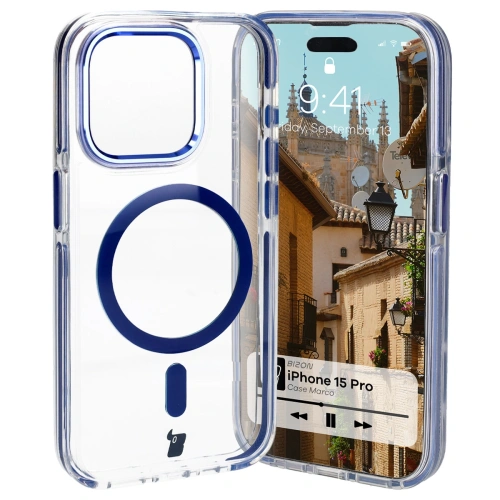 Kup Etui s magnetickým kroužkem Bizon Case Marco pro Apple iPhone 15 Pro průhledné s modrým rámečkem - BIZ6981 - {ean13} - Sklep Home Screen