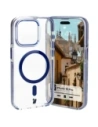 Etui s magnetickým kroužkem Bizon Case Marco pro Apple iPhone 15 Pro průhledné s modrým rámečkem