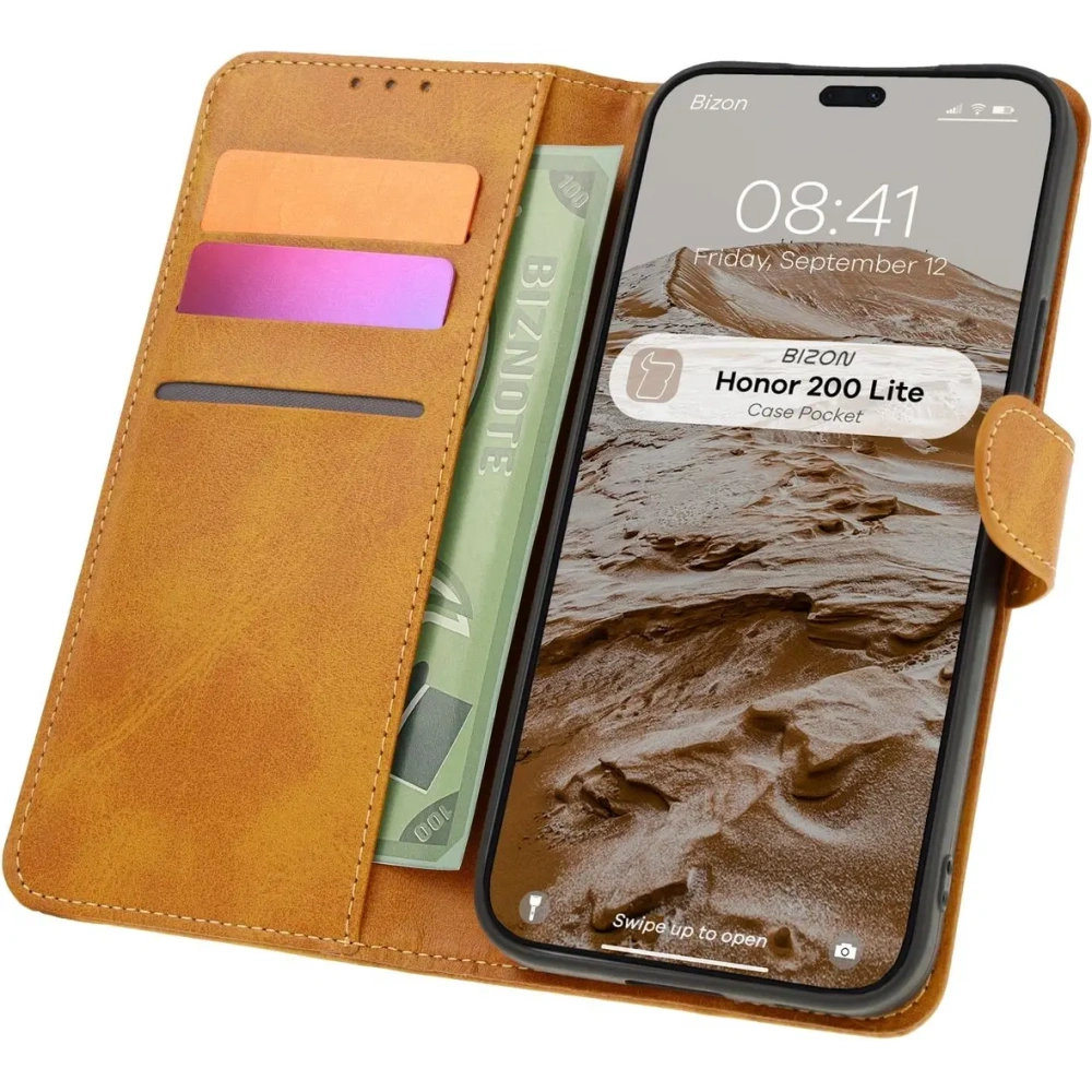 Etui z klapką Bizon Case Pocket do Honor 200 Lite brązowe