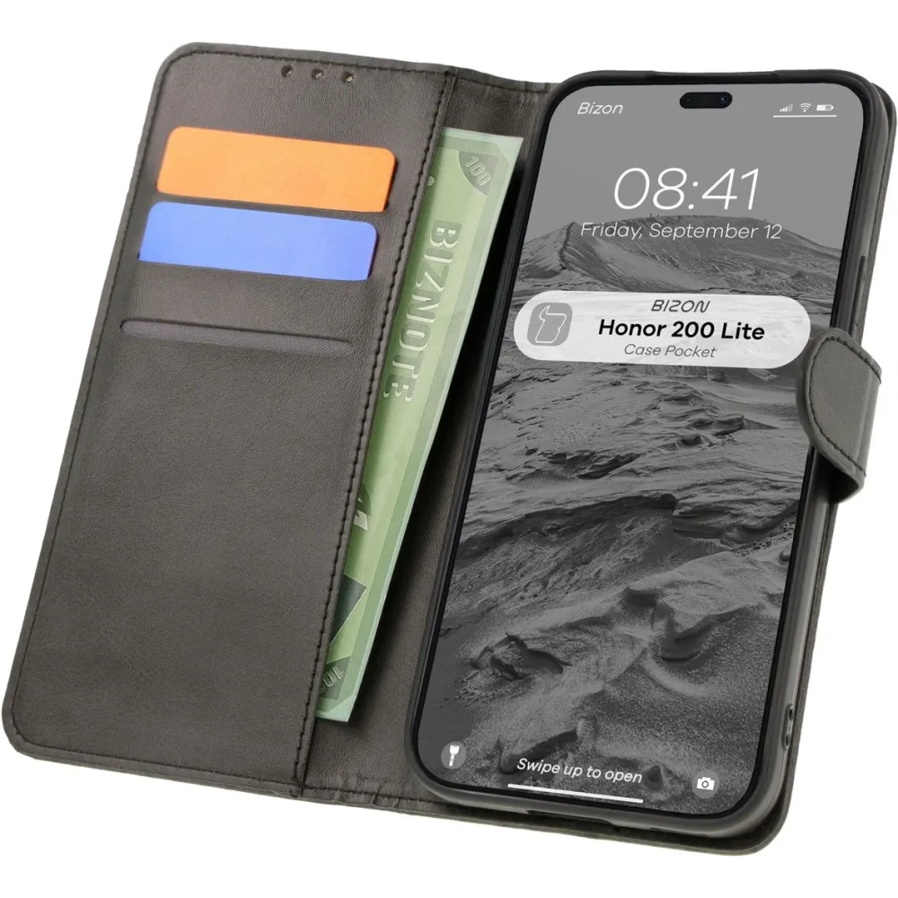 Etui z klapką Bizon Case Pocket do Honor 200 Lite czarne