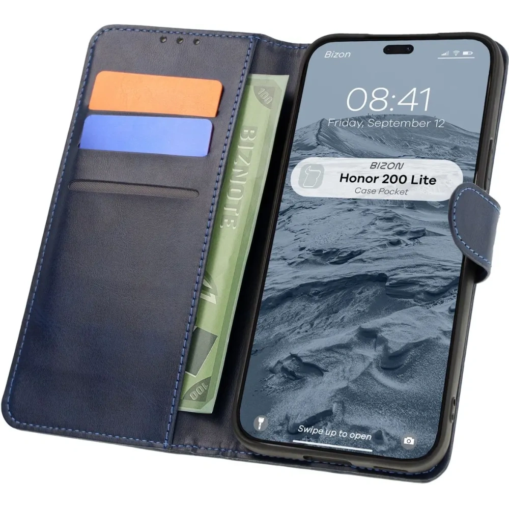 Etui z klapką Bizon Case Pocket do Honor 200 Lite granatowe