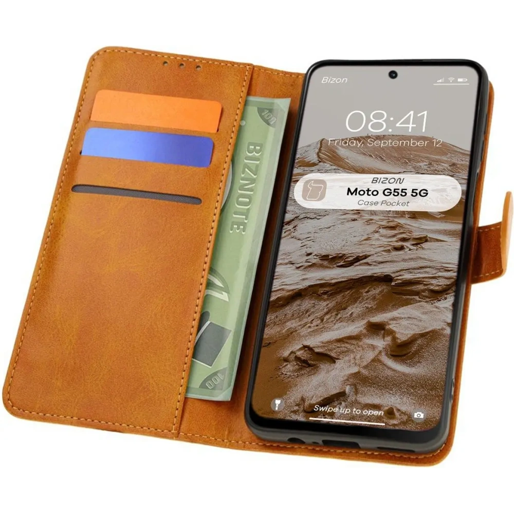 Etui z klapką Bizon Case Pocket do Motorola Moto G55 5G brązowe