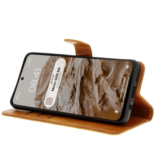 Kup Etui z klapką Bizon Case Pocket do Motorola Moto G55 5G brązowe - BIZ6985 - {ean13} - Sklep Home Screen