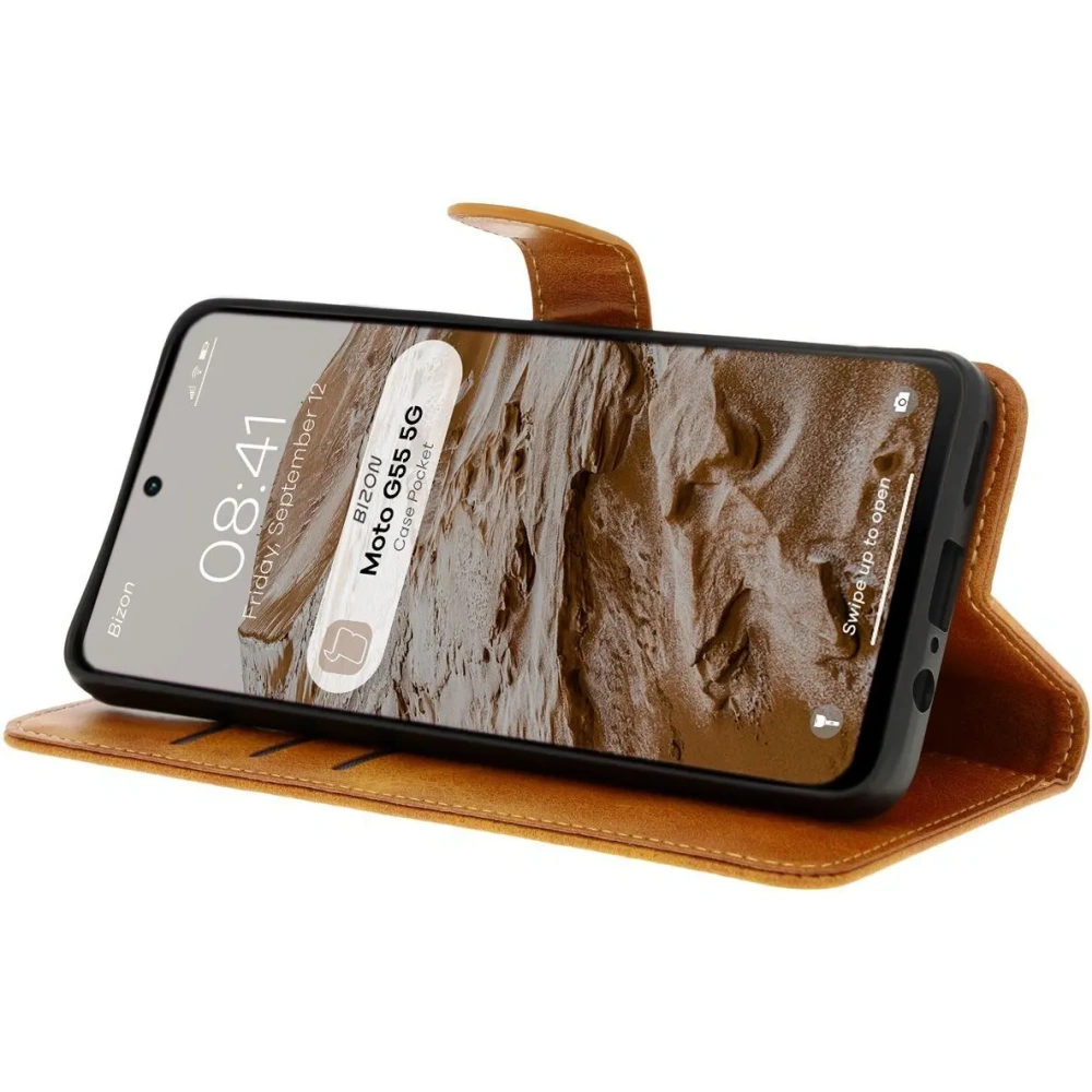 Etui z klapką Bizon Case Pocket do Motorola Moto G55 5G brązowe