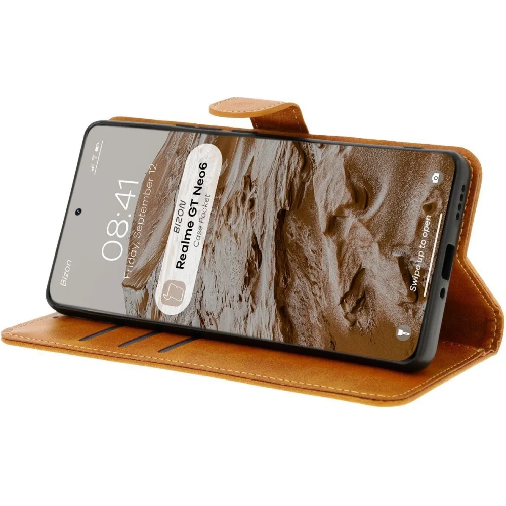 Etui z klapką Bizon Case Pocket do Realme GT 6 / 6T / Neo 6 / Neo 6 SE brązowe