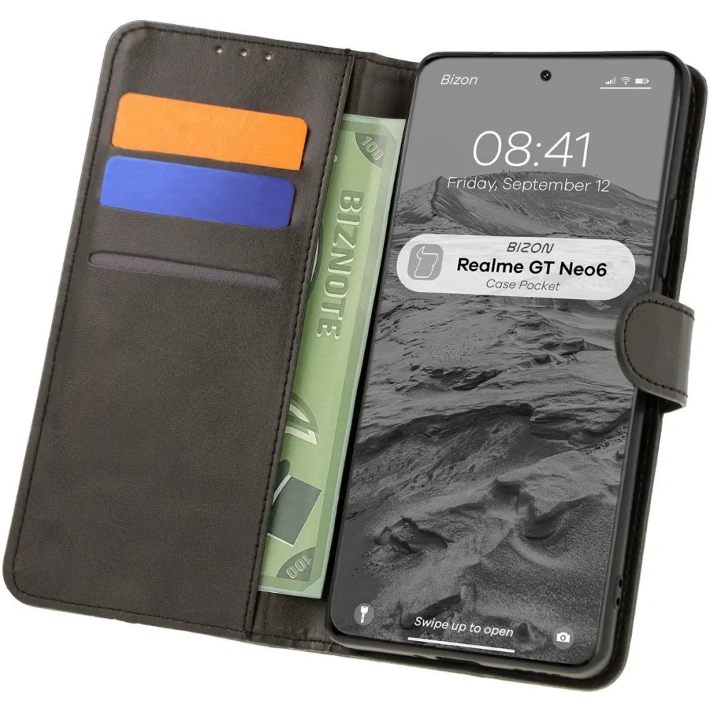 Etui z klapką Bizon Case Pocket do Realme GT 6 / 6T / Neo 6 / Neo 6 SE czarne