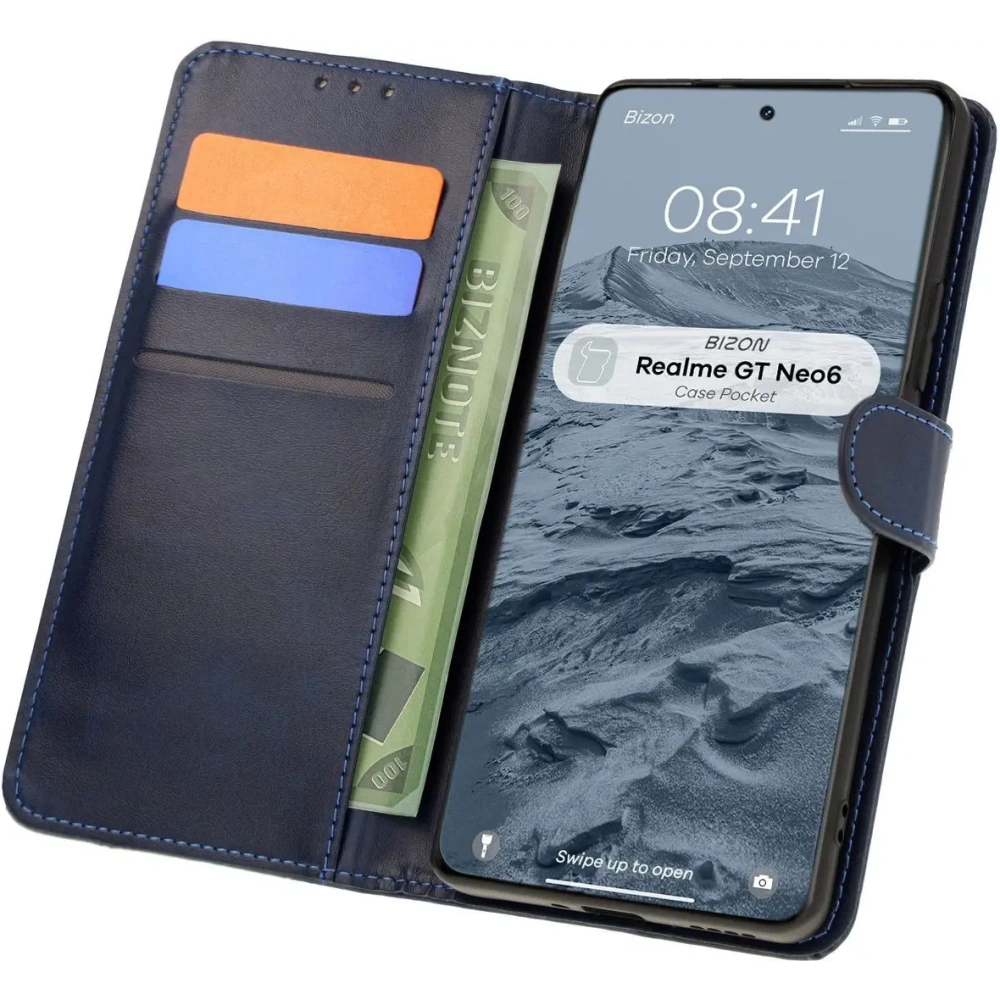 Etui z klapką Bizon Case Pocket do Realme GT 6 / 6T / Neo 6 / Neo 6 SE granatowe