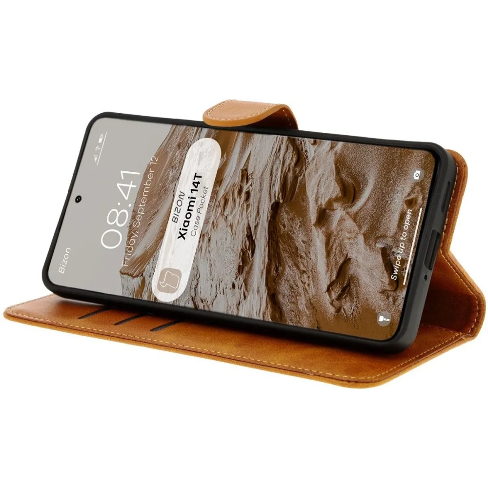 Etui z klapką Bizon Case Pocket do Xiaomi 14T brązowe