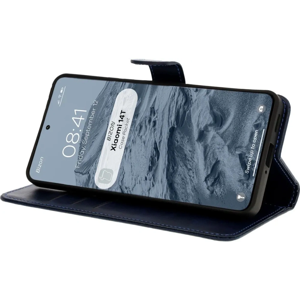 Etui z klapką Bizon Case Pocket do Xiaomi 14T granatowe