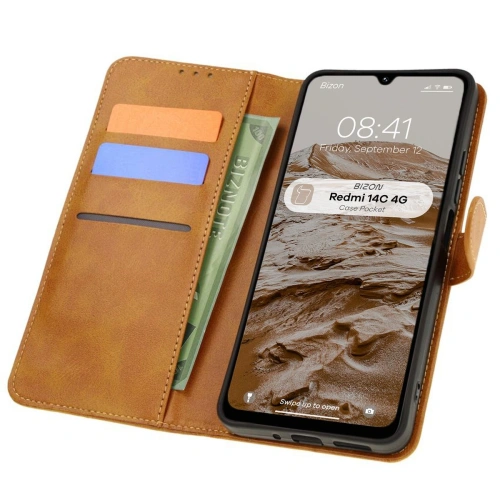 Kup Etui z klapką Bizon Case Pocket do Xiaomi Redmi 14C 4G brązowe - BIZ6994 - {ean13} - Sklep Home Screen