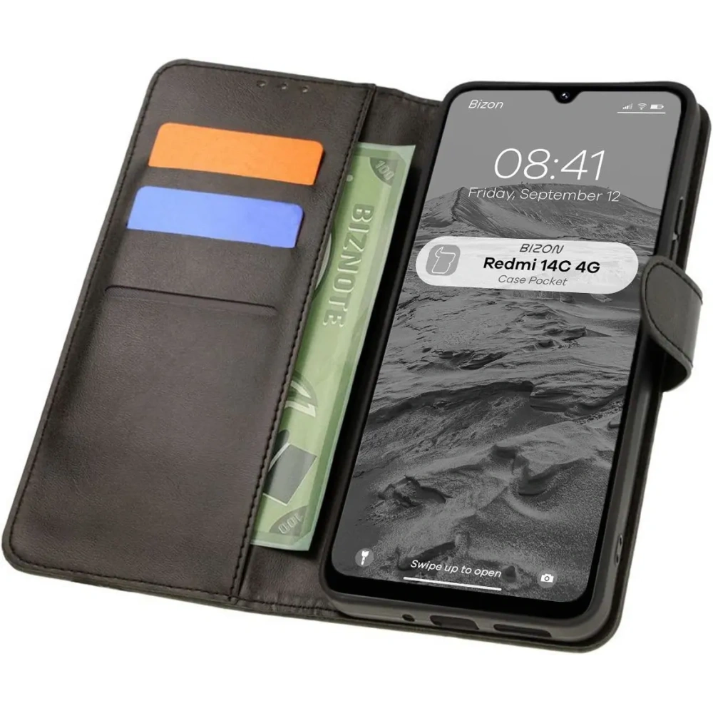Etui z klapką Bizon Case Pocket do Xiaomi Redmi 14C 4G czarne
