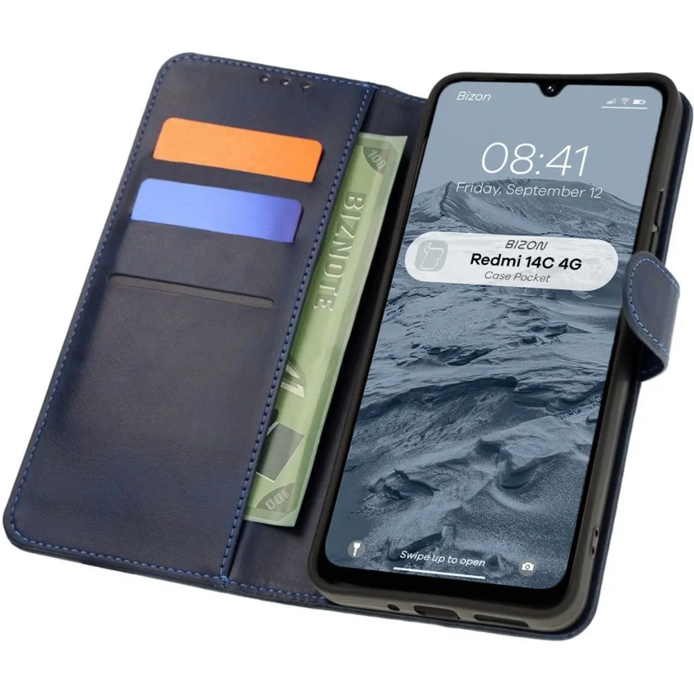 Etui z klapką Bizon Case Pocket do Xiaomi Redmi 14C 4G granatowe