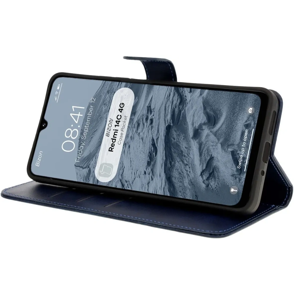 Etui z klapką Bizon Case Pocket do Xiaomi Redmi 14C 4G granatowe