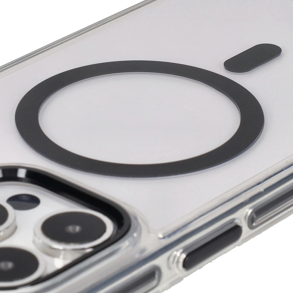 Etui z pierścieniem magnetycznym Bizon Case Marco do Apple iPhone 15 Pro Max przezroczyste z czarną ramką