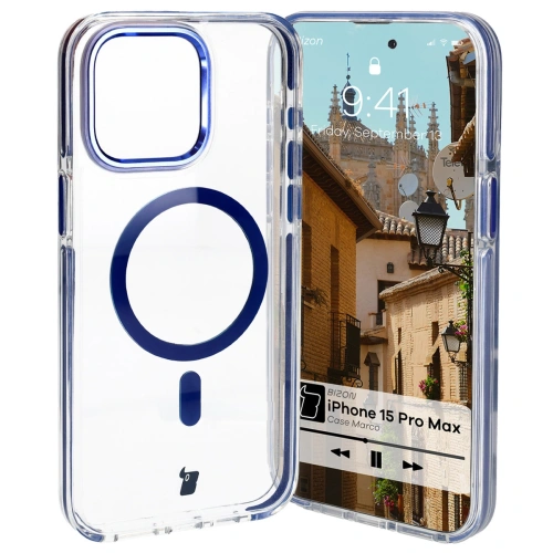 Buy Bizon Case Marco Apple iPhone 15 Pro Max clear with blue frame - BIZ6998 - {ean13} - Home Screen Store Europe