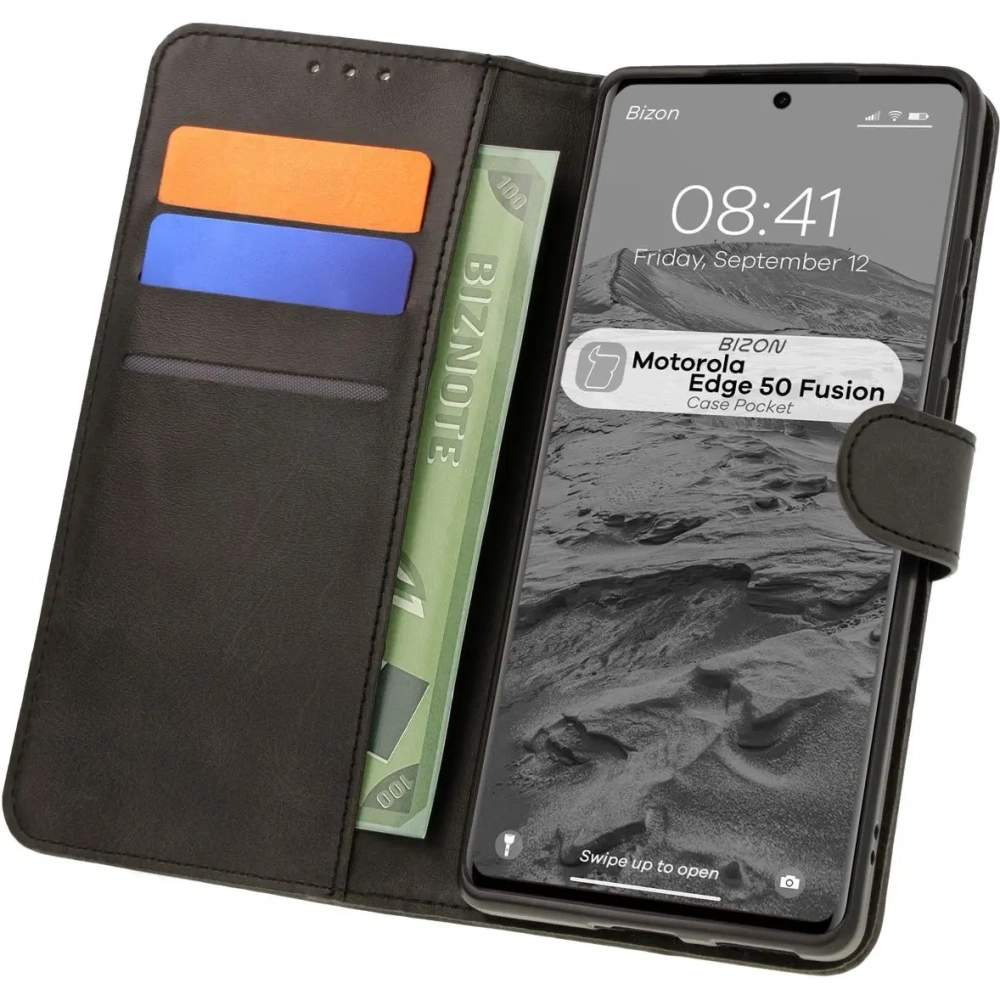 Etui z klapką Bizon Case Pocket do Motorola Edge 50 Fusion czarne