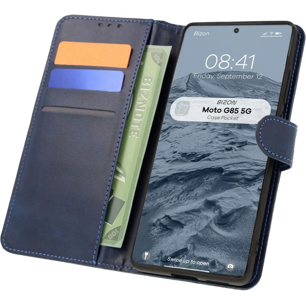 Etui z klapką Bizon Case Pocket do Motorola Moto G85 5G granatowe