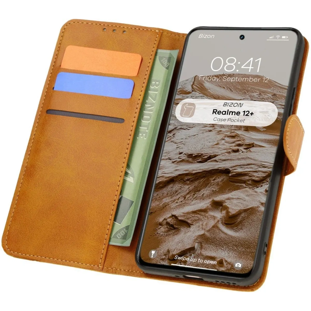 Etui z klapką Bizon Case Pocket do Realme 12+ brązowe