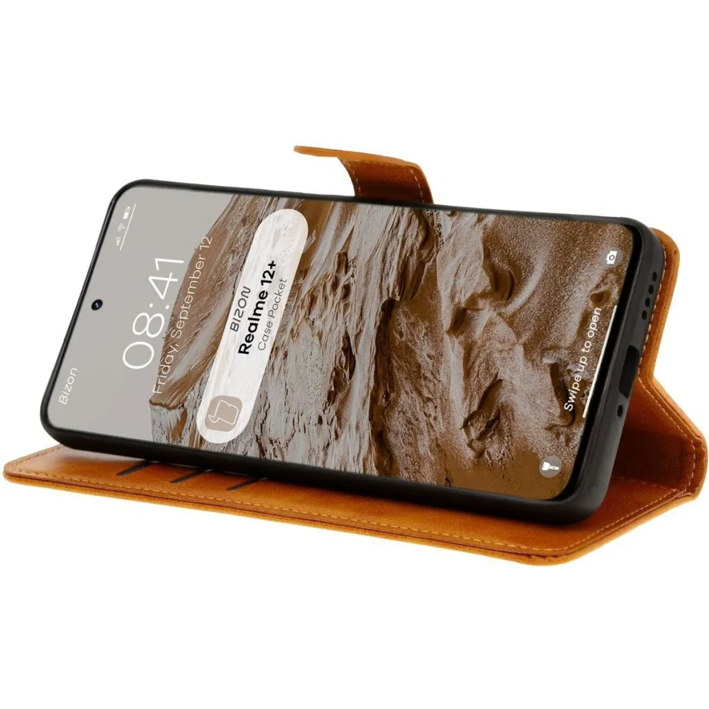 Etui z klapką Bizon Case Pocket do Realme 12+ brązowe