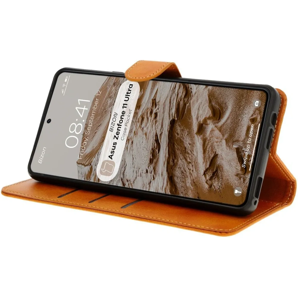 Etui z klapką Bizon Case Pocket do Asus Zenfone 11 Ultra brązowe