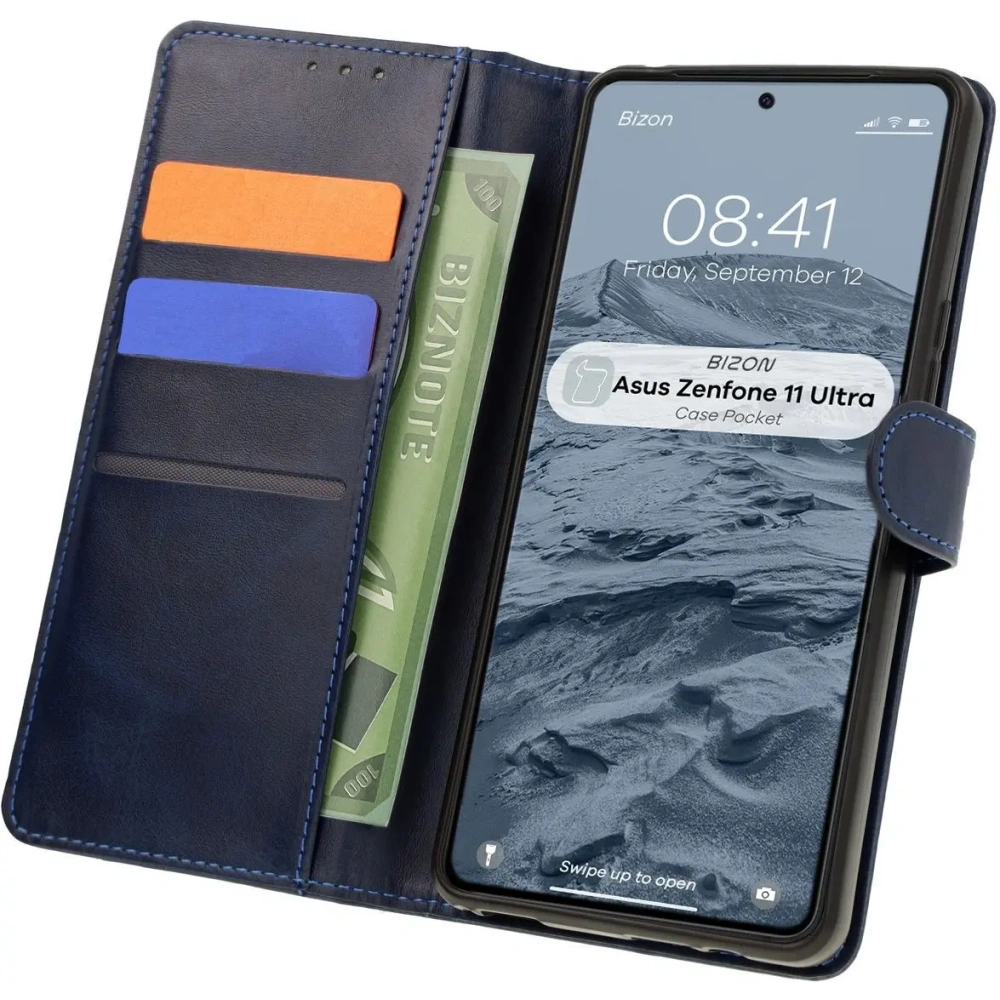 Etui z klapką Bizon Case Pocket do Asus Zenfone 11 Ultra granatowe