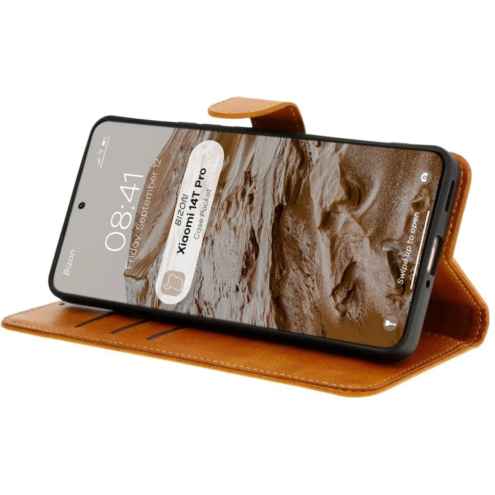 Etui z klapką Bizon Case Pocket do Xiaomi 14T Pro brązowe