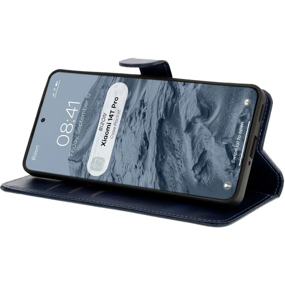 Etui z klapką Bizon Case Pocket do Xiaomi 14T Pro granatowe