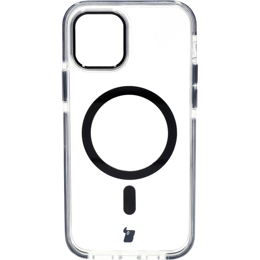 Etui z pierścieniem magnetycznym Bizon Case Marco do Apple iPhone 12 Pro / 12 przezroczyste z czarną ramką