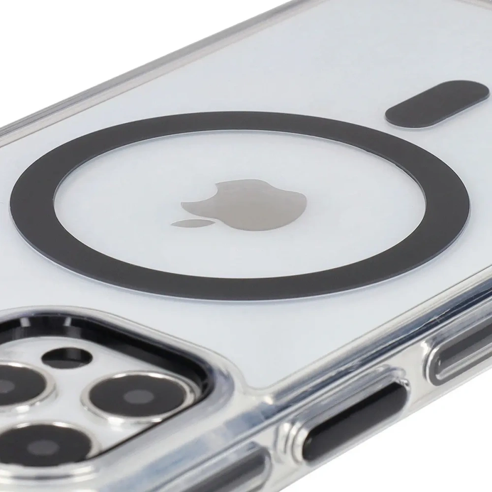 Etui z pierścieniem magnetycznym Bizon Case Marco do Apple iPhone 12 Pro / 12 przezroczyste z czarną ramką