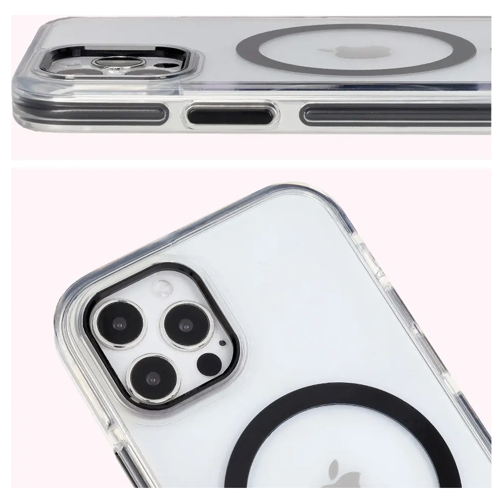 Etui z pierścieniem magnetycznym Bizon Case Marco do Apple iPhone 12 Pro / 12 przezroczyste z czarną ramką