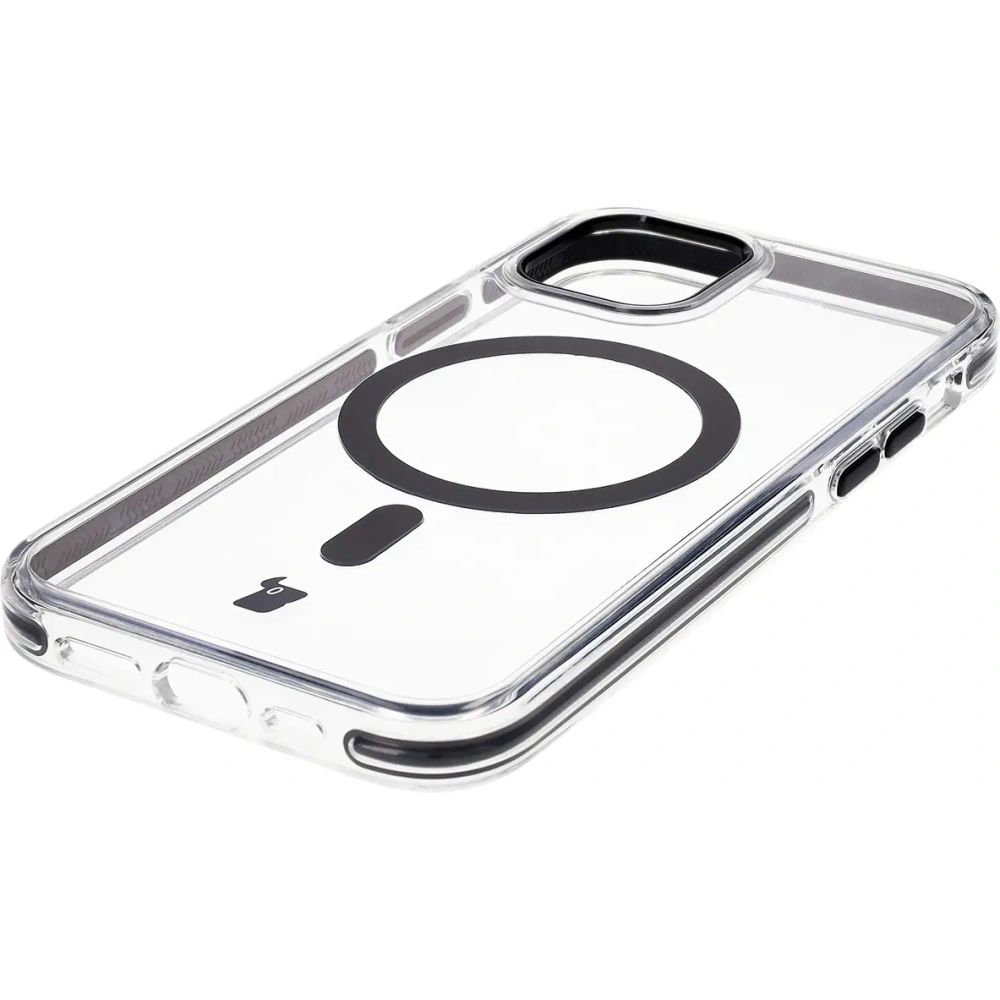 Etui z pierścieniem magnetycznym Bizon Case Marco do Apple iPhone 12 Pro / 12 przezroczyste z czarną ramką