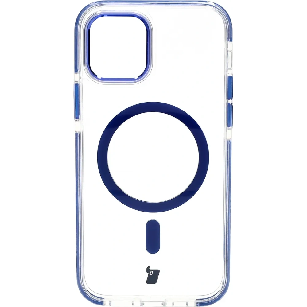 Etui z pierścieniem magnetycznym Bizon Case Marco do Apple iPhone 12 Pro / 12 przezroczyste z niebieską ramką