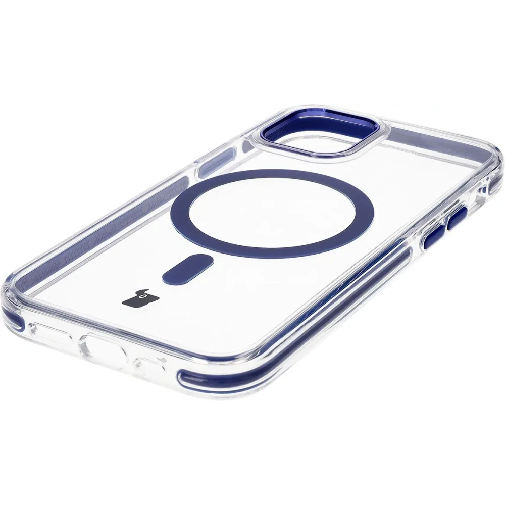 Etui z pierścieniem magnetycznym Bizon Case Marco do Apple iPhone 12 Pro / 12 przezroczyste z niebieską ramką