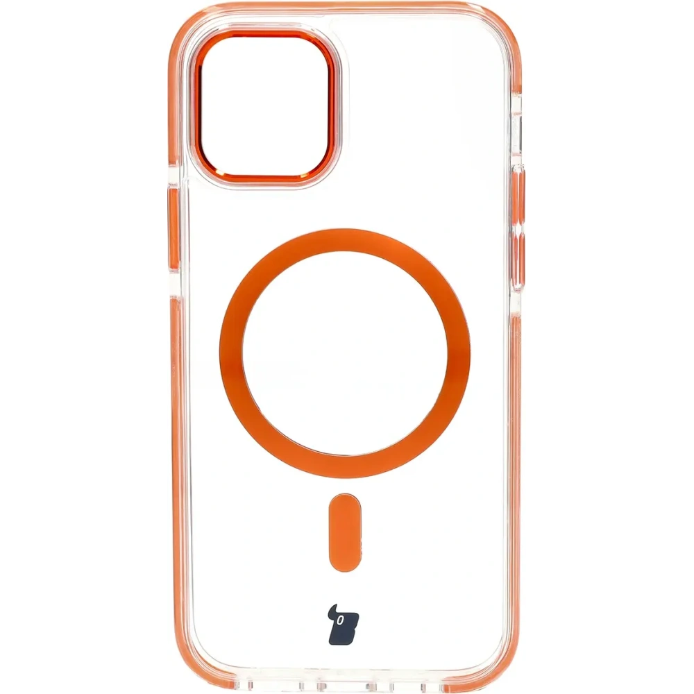 Etui z pierścieniem magnetycznym Bizon Case Marco do Apple iPhone 12 Pro / 12 przezroczyste z pomarańczową ramką